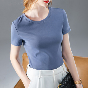 T-shirts basiques à manches courtes pour femmes, 90,7 % coton, 9,3 % élasthanne, impression DTF en relief, haute élasticité - Product Image 3