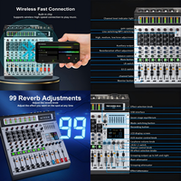 Nouvelle table de mixage audio numérique professionnelle 8 canaux avec 99 effets, 2 moniteurs et alimentation fantôme USB +48V