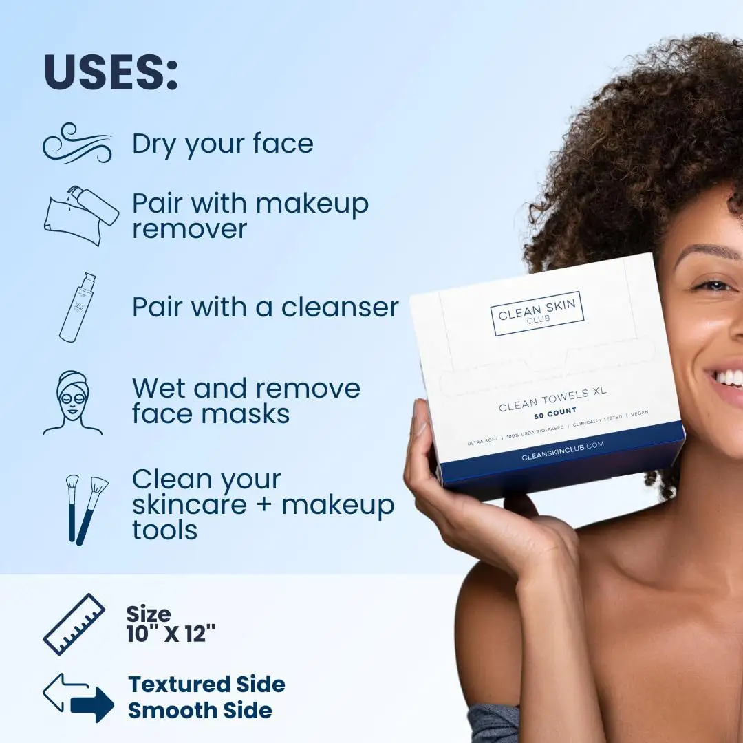 مناديل الوجه Clean Skin Club XL للاستخدام مرة واحدة مصنوعة من القطن الناعم بنسبة 100% المستخدم في صالونات التجميل وللاستخدام المنزلي