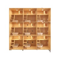 Vitrine d'Exposition pour Chat de Luxe en Bois Massif Personnalisée, Grande Cage d'Élevage en Verre avec Fermeture Boutonnée, Villa pour Chat