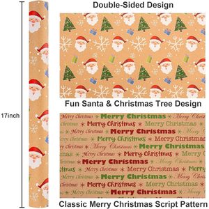 Kraft Christmas <b>Wrapping</b> <b>Paper</b> Roll Reversible Santa Tree Design 46.8 Sq Ft Recyclable Gift Craft <b>Paper</b> - Product Image 3