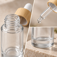 Botol Tetes Kaca Bening 10ml 20ml 30ml 50ml Kerah Bambu Serum Minyak Esensial Kemasan Kosmetik Botol Karet Putih