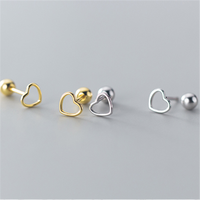 Bijoux en argent sterling 925 véritable à 100%, jolies petites boucles d'oreilles simples en forme de cœur creux, perles brillantes, bouchons d'oreilles pour femmes