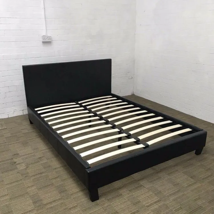 سرير جلد مزدوج قياسي صغير 4ft أسود جديد فائق القوة