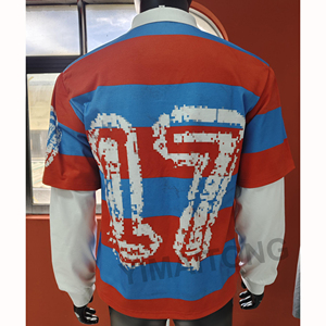Camiseta Personalizada Nueva de Gran Tamaño, Estilo Urbano, de Doble Capa, Tejida, de Manga Larga, 100% Algodón, Estampada a Rayas, Vintage, de Rugby, para Hombre - Product Image 4