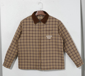 Áo khoác nam có khóa kéo, chất liệu flannel kẻ ca rô, lót bông, tay dài, ấm áp mùa đông, thêu họa tiết. - Product Image 1