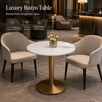 Tables et chaises de restaurant, table à manger ronde en marbre avec piétement doré pour café, hôtel, bar et restaurant