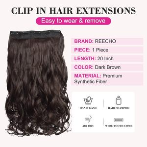 REECHO 20 pouces, 1 paquet, 3/4 de tête, <span class=keywords><strong>cheveux</strong></span> synthétiques bouclés ondulés à clipser, MH268, pour femmes, 5 clips, densité 130%, double trame machine - Product Image 2