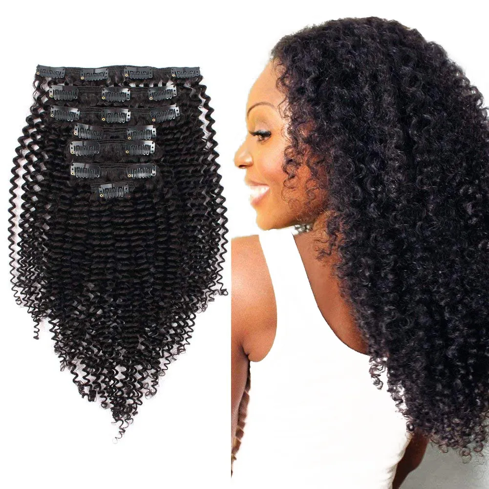Kinky Curly Clip In Human Hair Extensions 100% Natural Hair Clip Ins 100g Brazilian Remy Hair 7PcsSet Full Head