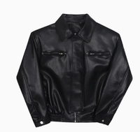 Veste bomber unisexe décontractée d'hiver surdimensionnée en similicuir PU noir de haute qualité, personnalisable en gros, avec plusieurs fermetures éclair et col à revers