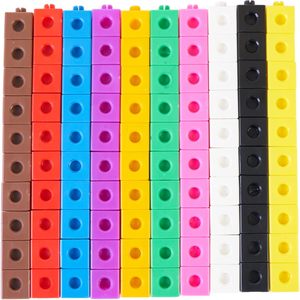 100 Piezas de Cubos Matemáticos Coloridos, Juego de Bloques Educativos y de Bricolaje para Niños, Aprendizaje Preescolar, Bloques de Plástico y Madera para Conectar - Product Image 1