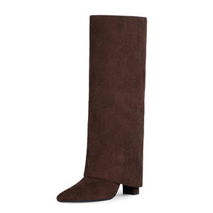 Botas de tacón alto hasta la rodilla con punta en pico y logotipo personalizado para mujer, botas largas con cremallera gruesa recién llegadas para aumentar la altura de otoño - Product Image 4