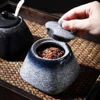 Pot à piment en céramique pour cuisine et voyage, boîte à sel et assaisonnements avec couvercle et cuillère, spatule à huile individuelle, piment