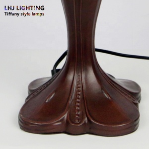LongHuiJing Rustic Large Tiffany <b>Lamp</b> Stained Glass Flower Lampshade <b>Table</b> <b>Lamps</b> With Vintage Resin <b>Base</b> - Product Image 5