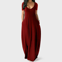 Robe longue décontractée et élégante pour femme, grande taille, col en V, manches courtes, coupe ample, avec poches, collection été 2026