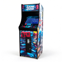 Borne d'arcade verticale commerciale compacte de 22 pouces avec écran LCD, 2 joueurs, joysticks rouge et bleu, et marquee LED lumineux en vinyle