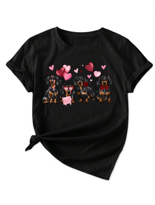 T-shirt da donna con stampa Dachshund, manica corta, girocollo, a tema San Valentino, casual, moda primavera estate - Product Image 1