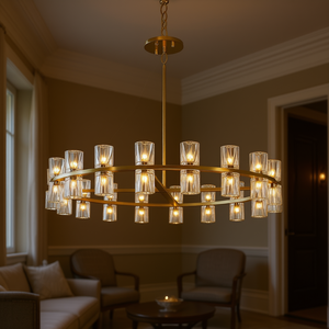 Lámpara de araña moderna de hierro dorado de 36 pulgadas con cristales K9 y bombillas G4 para comedor, sala de estar, dormitorio y vestíbulo - Product Image 2