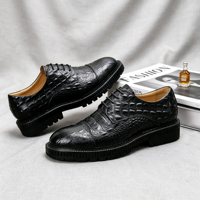 1 paire MOQ Chaussures habillées pour hommes en cuir Derby à semelle légère, entièrement embossées croco, plateforme épaisse, qualité supérieure