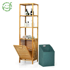 JQ Panier <span class=keywords><strong>tour</strong></span> en bambou personnalisé Panier à linge inclinable avec étagère à 3 couches pour salle de bain - Product Image 1