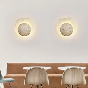 Настенный светильник Wabi-sabi LED для гостиной и спальни, современный, новый, круглый, из желтого травертина, в средневековом стиле, с плафоном в форме луны - Product Image 3