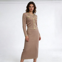 Ensemble deux pièces tricoté pour femme : robe et gilet col en V, collection automne-hiver, vente en gros OEM