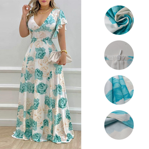 Vestido de mujer elegante e informal con cuello en V, manga con volantes, cintura ajustada y estampado, corte en A, venta al por mayor, MOQ 1 - Product Image 4