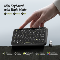 Keyboard Mini Nirkabel BT Tiga Mode Konektivitas, Tahan Air, Lampu Latar RGB, Kemiringan Dapat Disesuaikan, Ringan, Portabel, USB Tipe-C