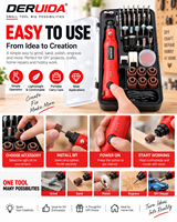 DERUIDA Mini-meuleuse portable 3,6 V sans fil, ensemble d'outils rotatifs, stylo de gravure électrique avec accessoires pour percer et polir