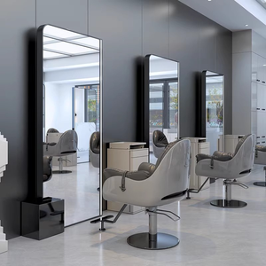 Espejo de Barbería Doble Cara Dorado en Oferta, con Marco Metálico y Luz LED, Espejo de Pie para Salón de Belleza - Product Image 6