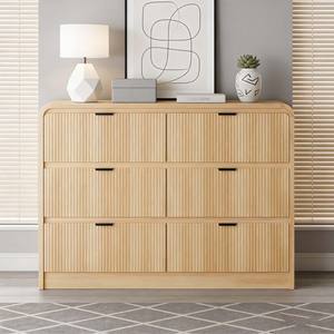 Cómoda de Dormitorio Empotrada de 54 Pulgadas de Ancho con Seis Cajones, Perillas Metálicas de Perfil Curvo, Diseño Moderno para Sala de Estar - Product Image 5