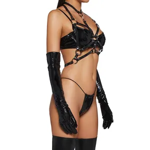 Set pakaian dalam wanita Harness Kulit Strap Body Top dapat disesuaikan Punk Bondage kostum Slave seksi Bdsm pakaian Fetish