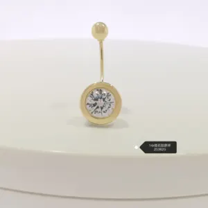 חדש בתכשיטי 14K מוצק זהב בטן טבעת עם מעוקב זירקון בורג טבור פעמון בוטון טבעות פירסינג גוף תכשיטים לנשים