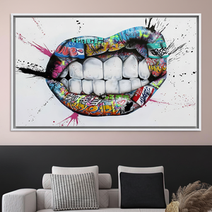 Graffiti Lips <b>Canvas</b> Print: Vibrant Urban Pop Art Decor,WHITE <b>FRAMED</b> <b>CANVAS</b> - Product Image 2
