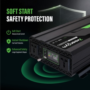Convertisseur à onde sinusoïdale pure 1000W, 2000W <span class=keywords><strong>de</strong></span> crête, DC 12V/<span class=keywords><strong>24V</strong></span> vers AC 110V/220V, avec démarrage progressif, pour camping-car, marine, hors réseau - Product Image 6