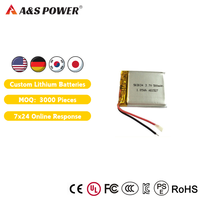 Baterai Pouch Lithium Polymer Prismatic Isi Ulang Pabrik 460mAh 3.7V AS503034 dengan Sertifikasi UL CE untuk Perangkat Pintar