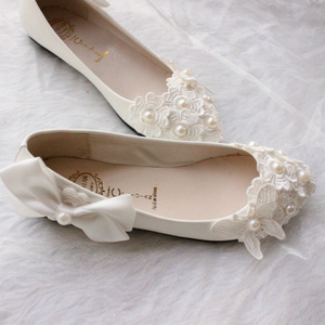<span class=keywords><strong>Bai</strong></span>, zapatos de boda con lazo blanco para mujer, zapatos de boda de talla grande para mujer, zapatos de dama de honor sin cordones con perlas y mariposas - Product Image 3