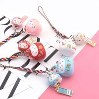 Fabriek Groothandel Lucky Cat Sleutelhanger Keramiek Metalen Kerst Bel Opknoping Decor Japanse Gesloten Water Piano Bell Kat Sleutelhangers