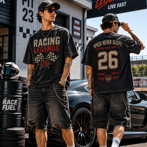 Camiseta Vintage Lavada con Diseño de Leyendas del Automovilismo, Unisex, Número 26, Gráfico de Bandera a Cuadros, Casual, Personalizada, OEM, Venta al Por Mayor - Product Image 1