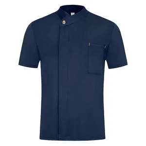 Alta calidad 100% poliéster tela de sarga Chef ropa transpirable fresco panadería camisa de verano cocina Hotel uniforme de camarera