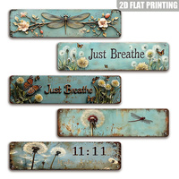 Letrero Metálico Largo con Diseño Floral de Libélula, Decoración Retro para Pared de Jardín en Color Verde Azulado, con Diseño de Flores e Insectos para Patio Trasero, Terraza y Casa de Campo