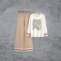 Ensemble pull décontracté ample anti-boulochage pour femme, nouvelle collection automne, veste tricotée tête de léopard tendance deux pièces