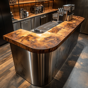 Comptoir de caisse personnalisé en acier inoxydable et en bois pour café, restaurant, hôtel - Product Image 4