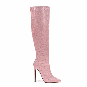 Nouveautés mode fermeture éclair au dos genou <span class=keywords><strong>bottes</strong></span> hautes Sexy talons hauts étincelle <span class=keywords><strong>paillettes</strong></span> strass femmes botte d'hiver - Product Image 4