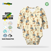 Combinaison bébé tout-petit en coton 100% imprimé lapin de Pâques personnalisé Puresun