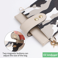 Sac à bandoulière fin pour téléphone portable en cuir PU à grande capacité, camouflage de luxe, 3 couches, avec breloque à pompon