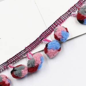 Suministros del fabricante, cinta de bola de lana con borlas de colores mezclados, Ropa Étnica, accesorios de decoración hechos a mano para el hogar, Color colorido - Product Image 4