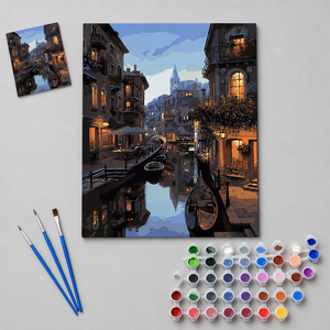 Kit de Pintura por Números, Escena Nocturna del Canal de la Atardecer en Venecia, Lienzo Acrílico DIY, Manualidades para Adultos, Set de Regalo, Decoración de Pared para el Hogar - Product Image 4