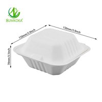 Boîte alimentaire jetable biodégradable SUMKOKA de 5,9 pouces en pulpe de canne à sucre, type coquille, avec film scellé, pour petit-déjeuner