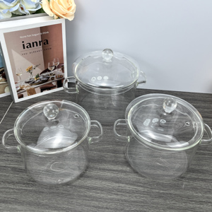 Olla de cocina de vidrio transparente de vidrio resistente al calor de alto nivel con mango de tapa Juegos de contenedores de alimentos de vidrio - Product Image 3